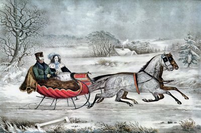 El camino - Invierno (Currier y su segunda esposa, Laura Ormsbee, 1843) de N. and Ives, J.M. Currier